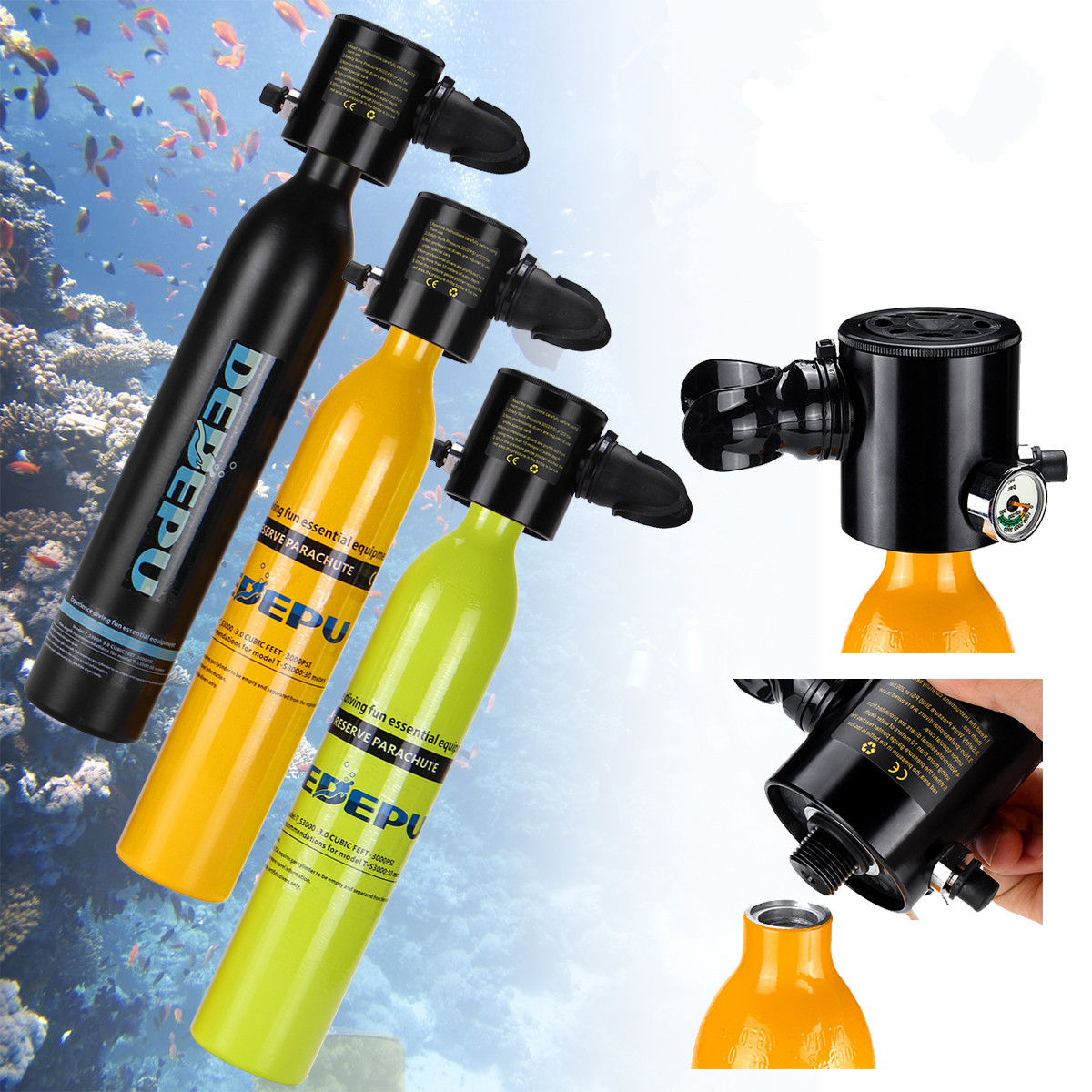 

DIDEPU 500ML Mini Air Tank Cylinder Underwater Oxygen Tank Breathing Respirator Swimming Diving Set