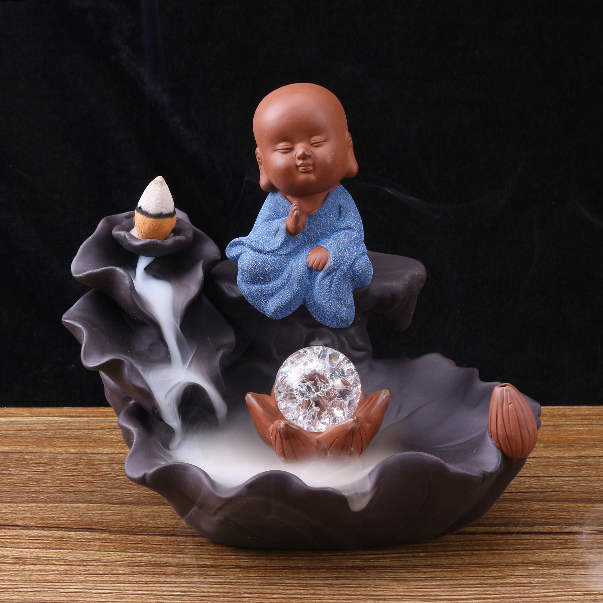 

17cm Monk Backflow Incense Burner Censer Home Aromatherapy Ceramic Incense Cones Holder With 15pcs Cones