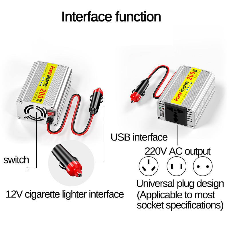 200W Car Power Inverter Voltage Transformer DC12V to AC 220V Converter Auto Modified Sine Wave 2.1A USB Charger Adapter