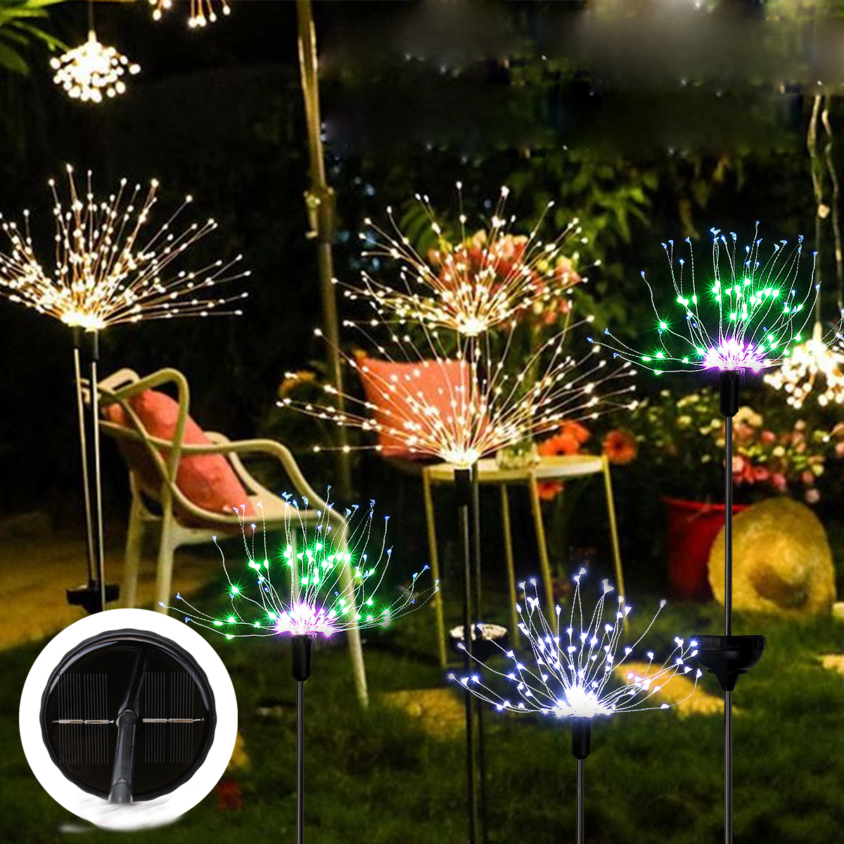 150/90 LED Solar Powered Firework Starburst Stake Fairy Light Garden Wedding