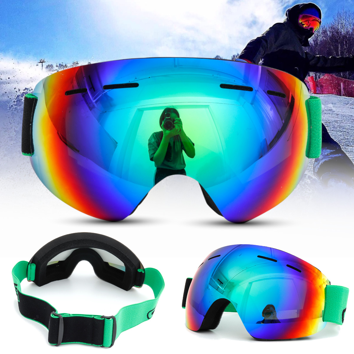 

Мужские женские лыжные сноубордические очки унисекс Анти противотуманные UV двойные Объектив горнолыжные очки