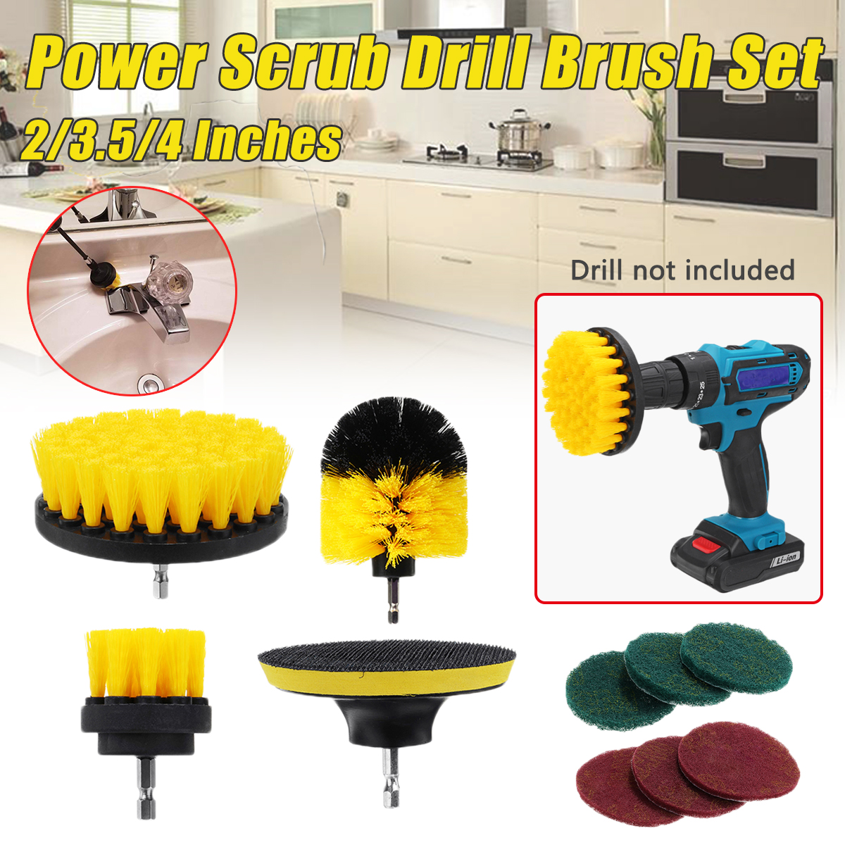 Power Scrubber Drill Brush Set Cleaner Spin Tub Shower Tile Grout Wall 5 Brushes 