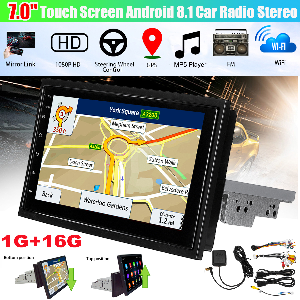 Rearview Camera+Car DVR 7" Android 8.1 Car Stereo MP5 Player GPS WIFI FM Radio 