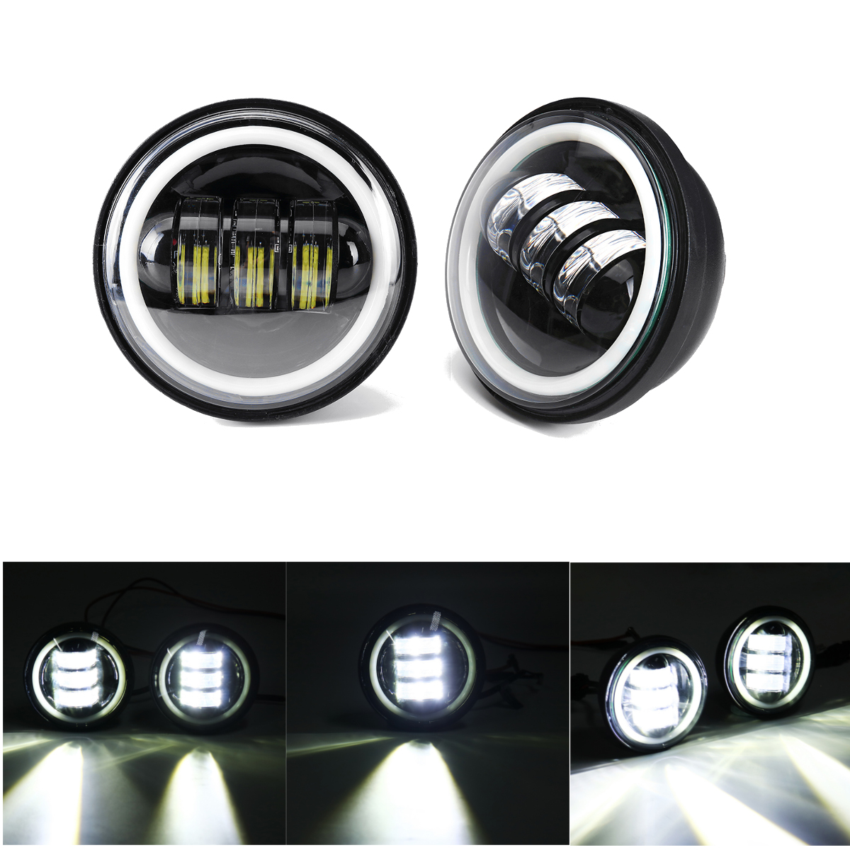 

4 Inch 10-32V 2400LM 6000K Motorcycle LED Front Headlight Flood Light IP67 CE Spot Fog Passing Light With Angel Circle L