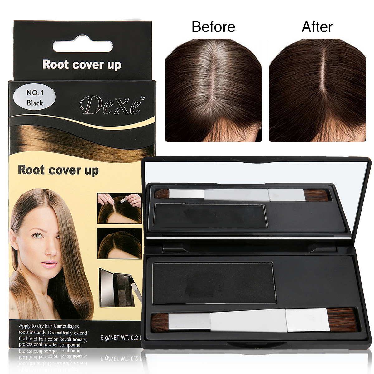 

LuckyFine Temporary Hair Dye Powder - Root Cover Up Black Hair- Retouch Regrowth - Black Powder - Hair Make Up - 6g/0.21oz