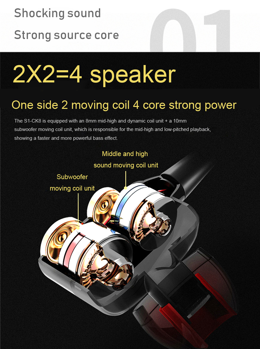 S1 Dual Dynamic Driver Stereo Wired Earphone In-ear Headset Bass Gaming