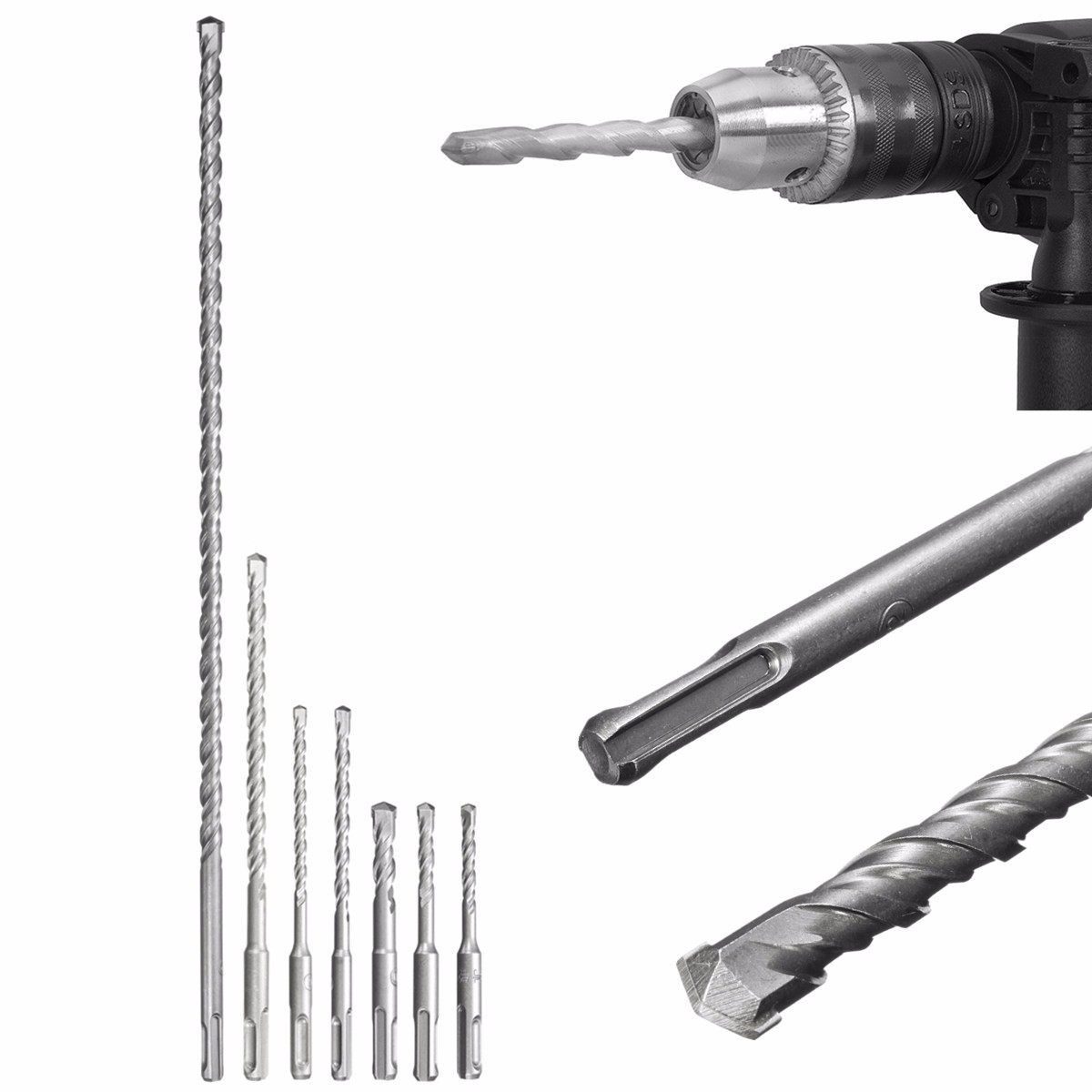 

7pcs 6-12mm SDS Plus Shank Electric Hammer Drill Bit Set Carbide Tip Masonry Concrete Brick Drill Bit