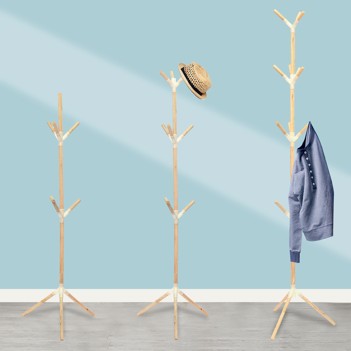 6 9 12 Hook Hat Coat Clothes Stand Rack, Wooden Tree Hat Stand