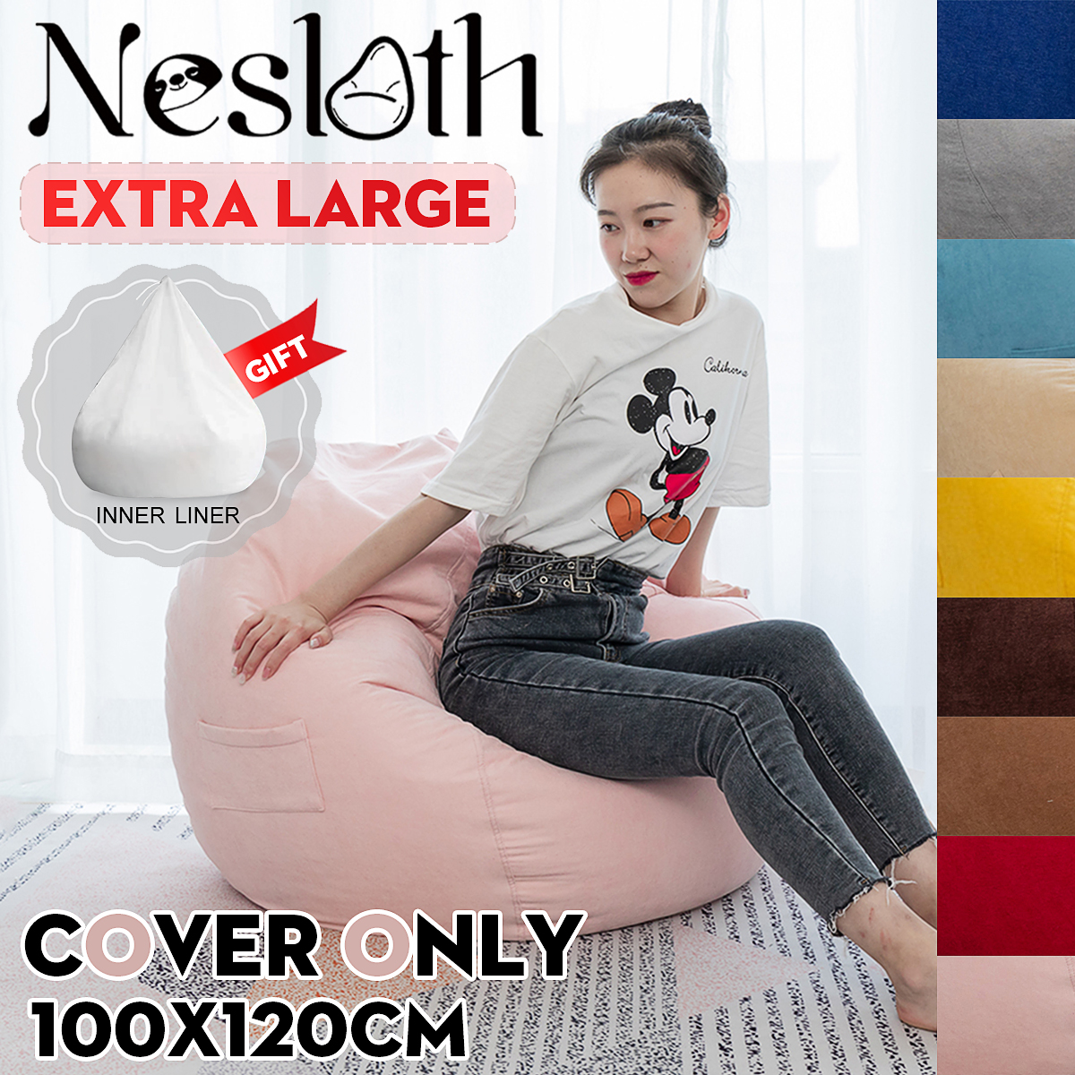 NESLOTH 100*120cm Soft Bean Bag Chairs Couch Sofa Cover Indoor Lazy Sofa For Adults 1