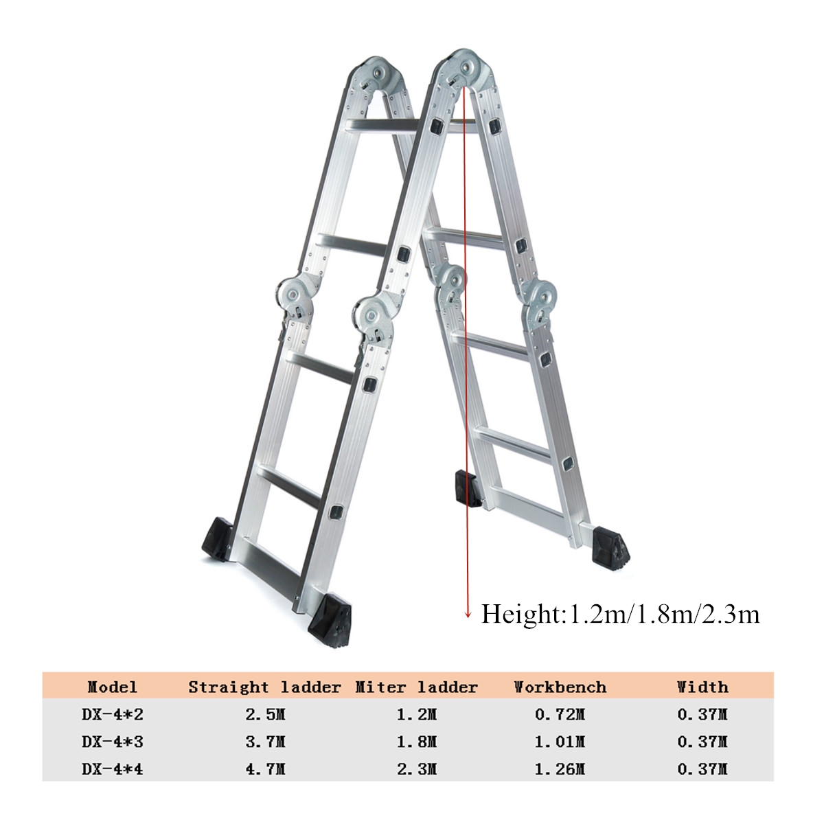 2.5m 3.7m 4.7m Folding Heavy Duty Aluminium Alloy Step Ladder Multi-Purpose 