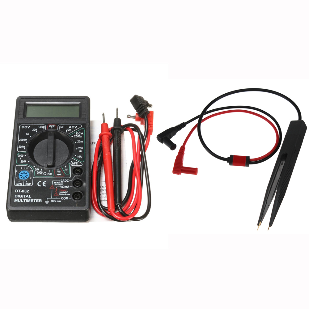 

DANIU DT832 Digital LCD Multimeter Ohm Voltage Ampere Meter Buzzer Function with Test Probe +ANENG SMD Chip Component LCR Testing Tool Multimeter Pen Tweezer Red
