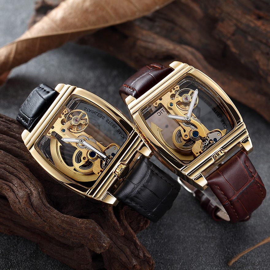 

Deffrun Rectangle Genuine Leather Automatic Mechanical Watch