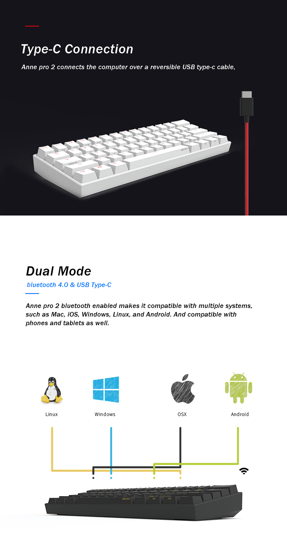 [Kailh BOX Switch]Obins Anne Pro 2 60% NKRO bluetooth 4.0 Type-C RGB Mechanical Gaming Keyboard 14