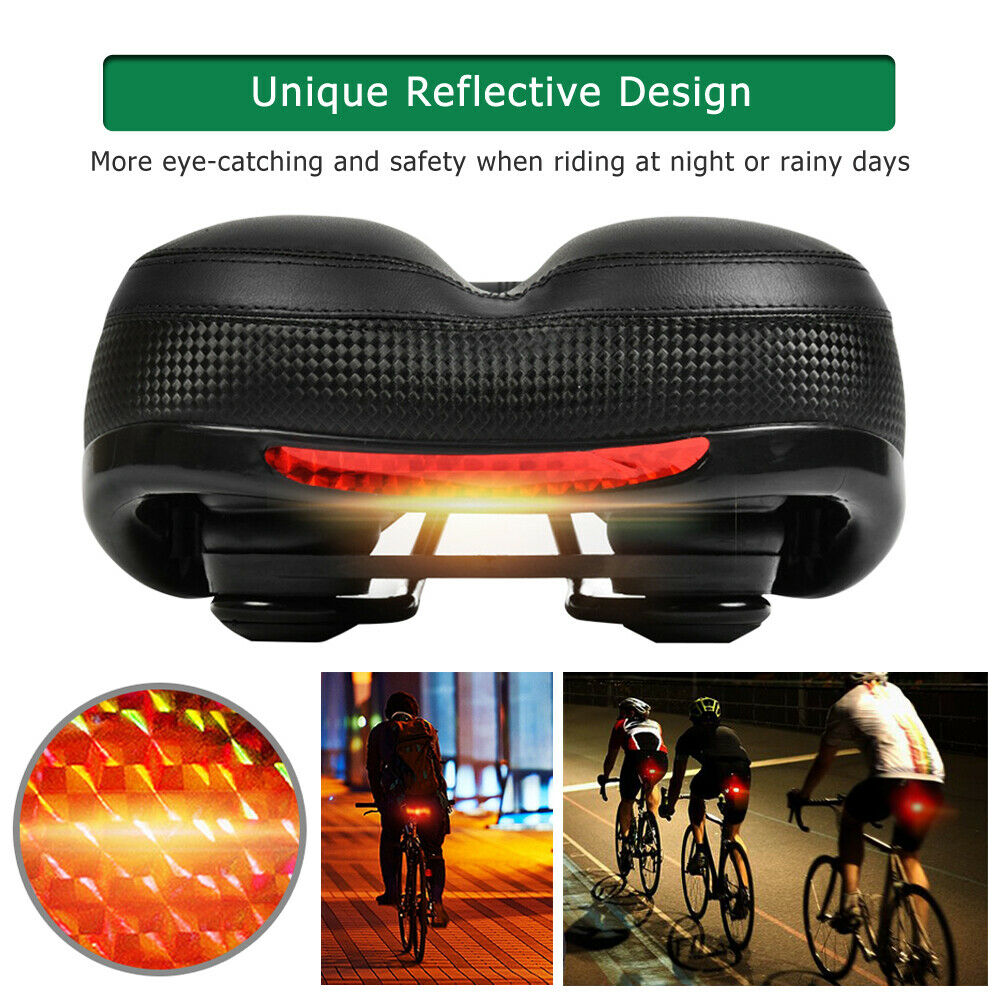 Reflective Wide Big Bum Bike Bicycle Cycling Gel Comfort Seat Saddle Safty 