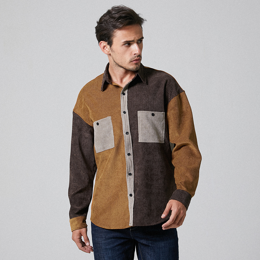 

Banggood Design Mens Corduroy Patchwork Double Pockets Long Sleeve Casual Shirts