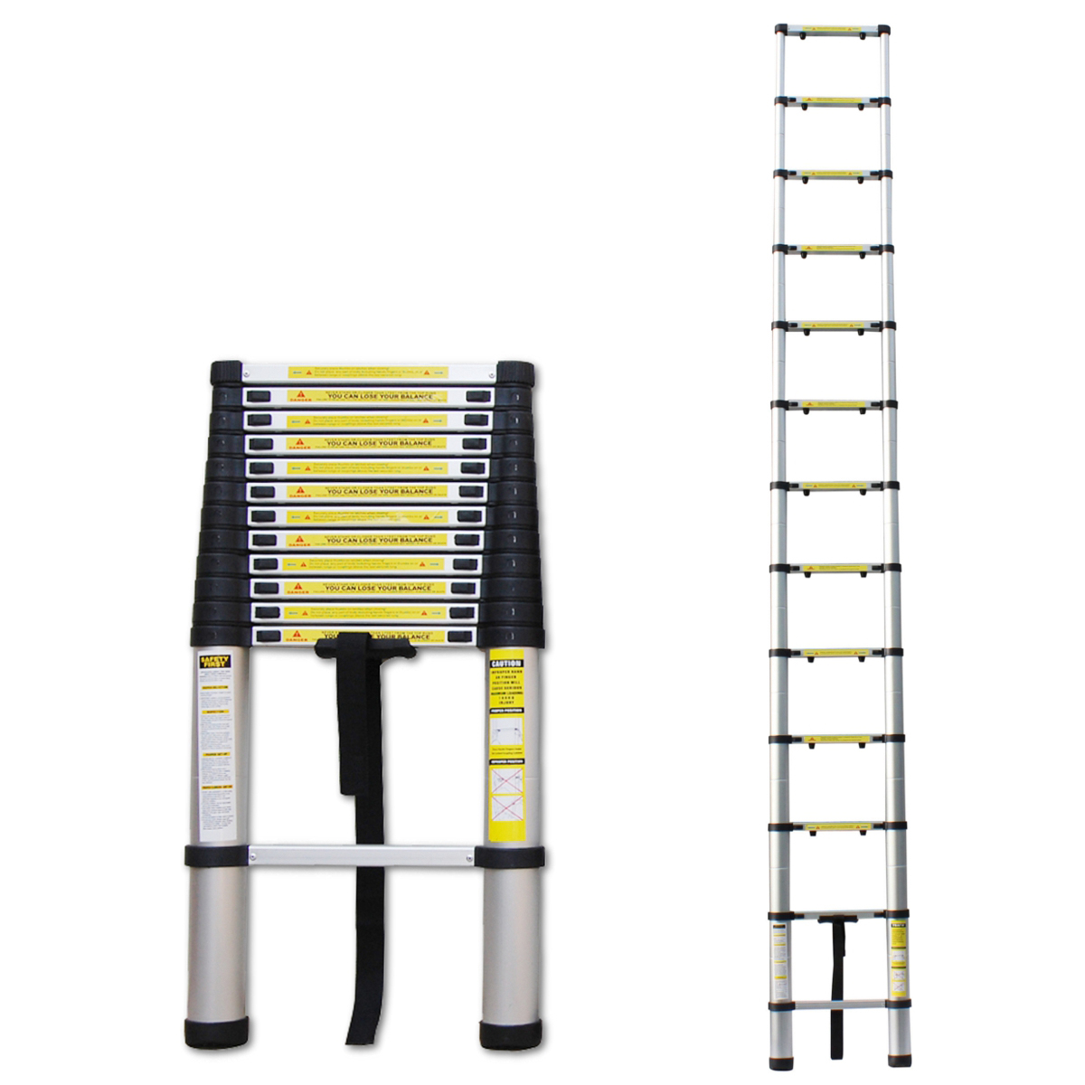 

Portable Telescopic Aluminium Ladder 3.8m Foldable Extendable Ladder Multi-Purpose Tools for Home Office Indoors Outdoors