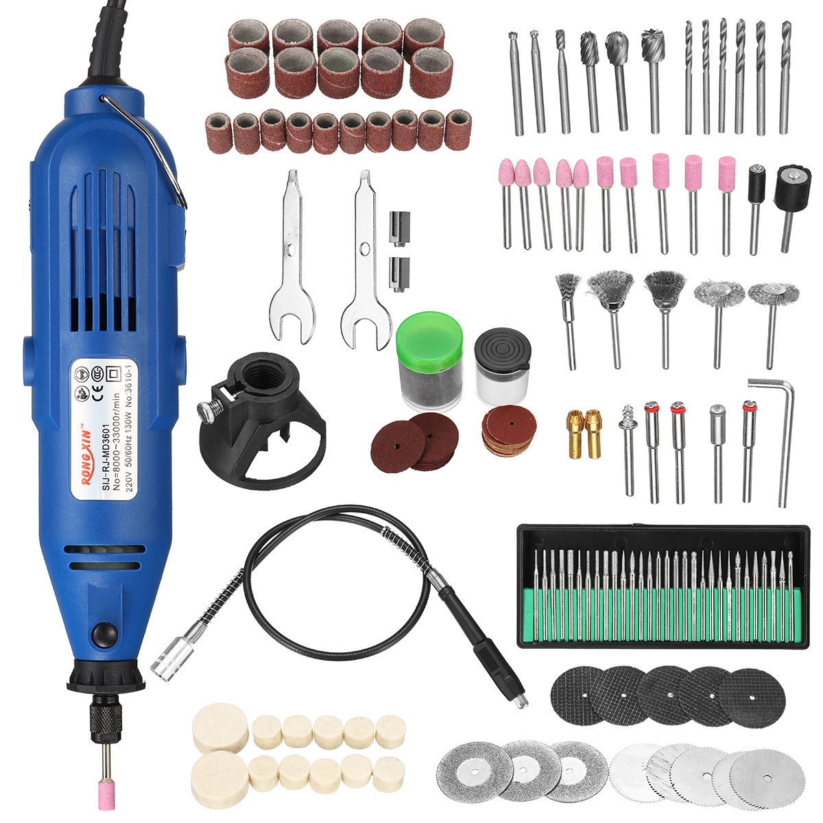 

175Pcs 130W Electric Mini Grinder 6 Gear Drill Set Rotary Tool & Flexible Shaft Engraving Polishing Tool