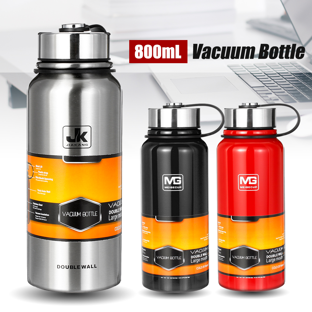 800ml Portable Insulated Vacuum Cup Stainless Steel Thermos Water 