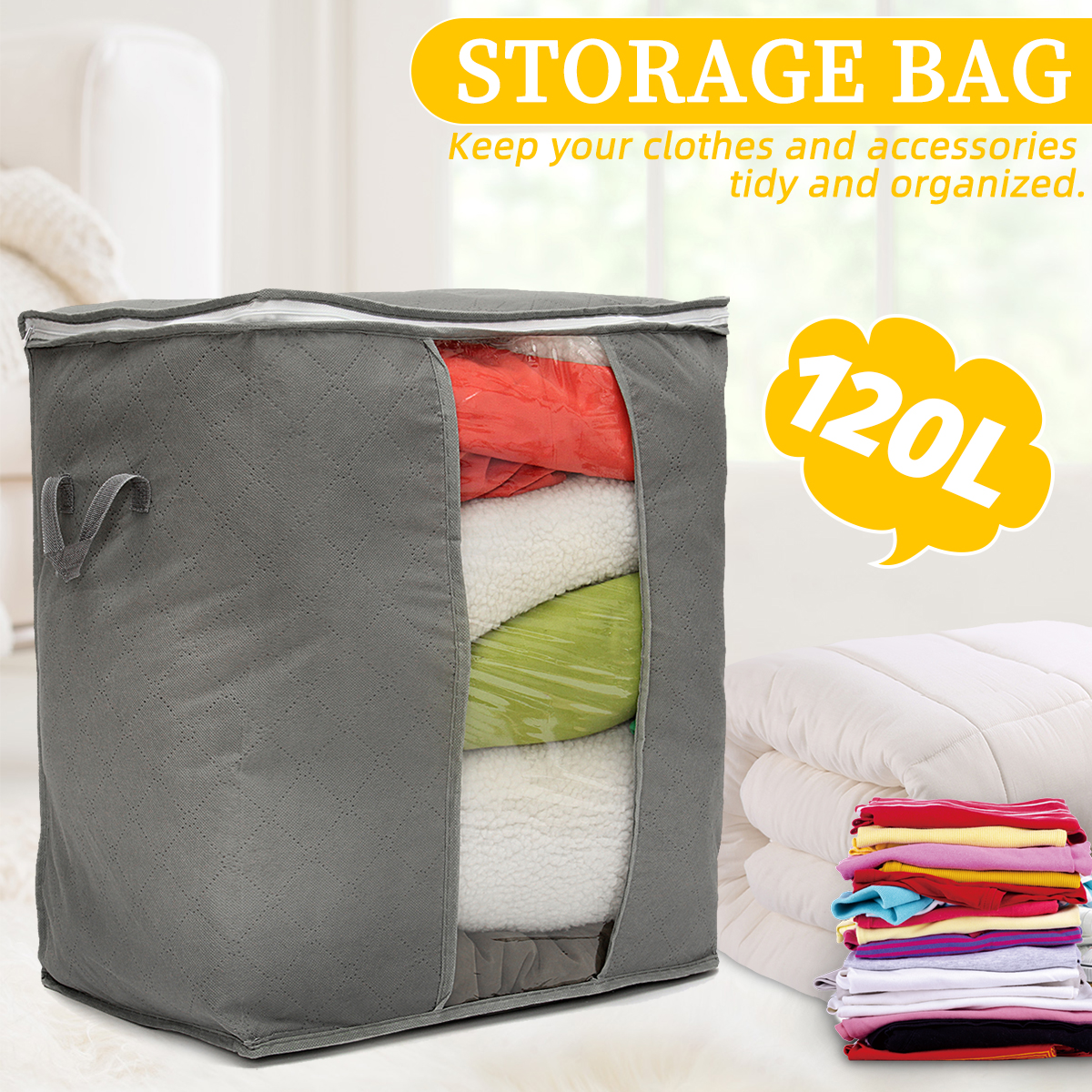 New Bamboo Charcoal Folding Clothes Blanket Closet Organizer Storage Bag Box 