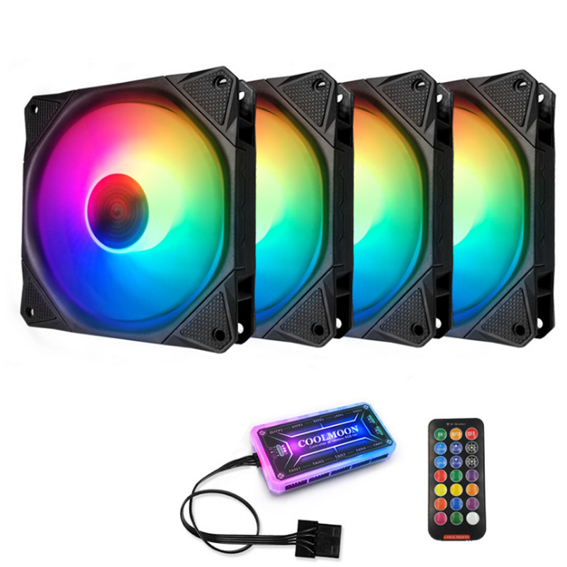 

Coolmoon 4PCS 12 Monochromatic Lights 120mm Adjustable RGB PC Fans Mute CPU Cooling Fan with the Remote Control