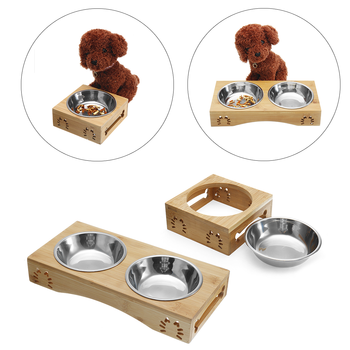

Stainless Steel Durable Double Pet Bowls Dish Dog Cat Stand Feeder Anti Slip Food Water Bowl