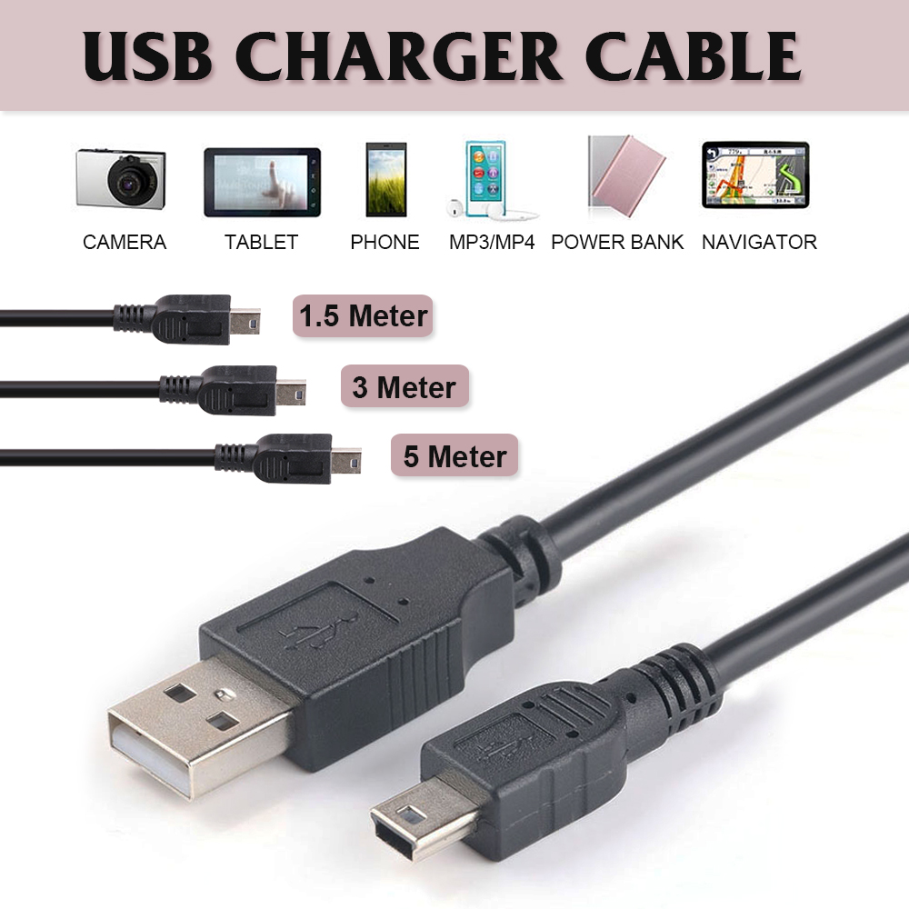 1.5/3/5M Mini 5P USB Power Charger Cable for Sony Playstation 3 Game Controller 14