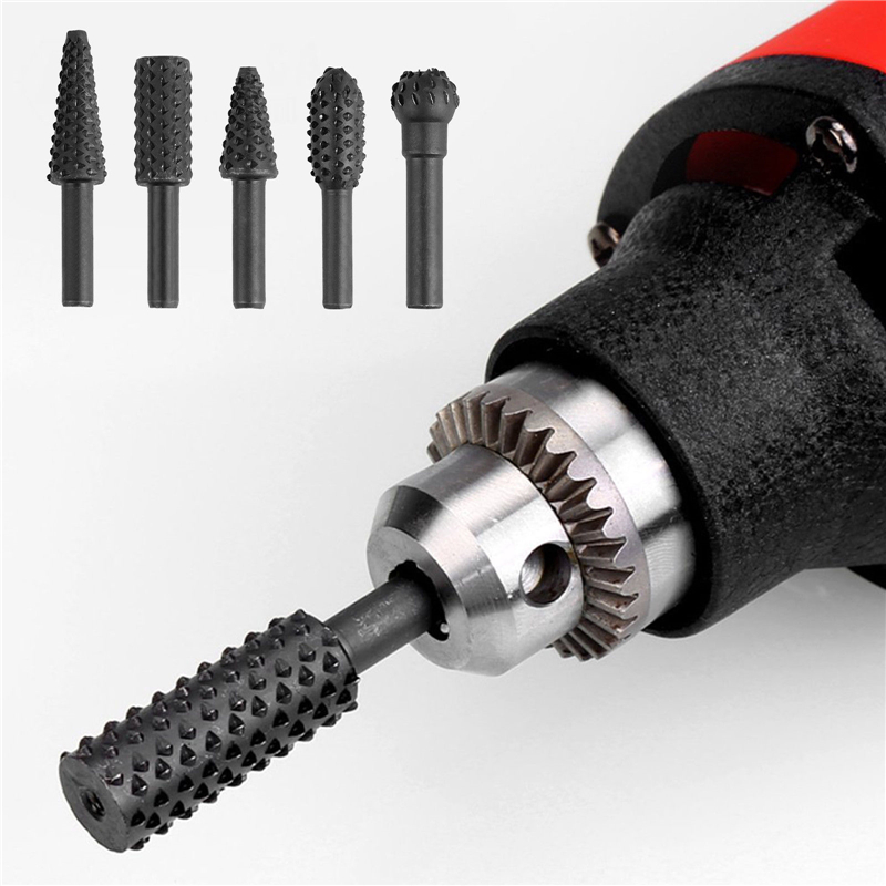 

5pcs 1/4 Inch Drill Bit Set Rotary File Burr for Woodworking Wood Carving Tool