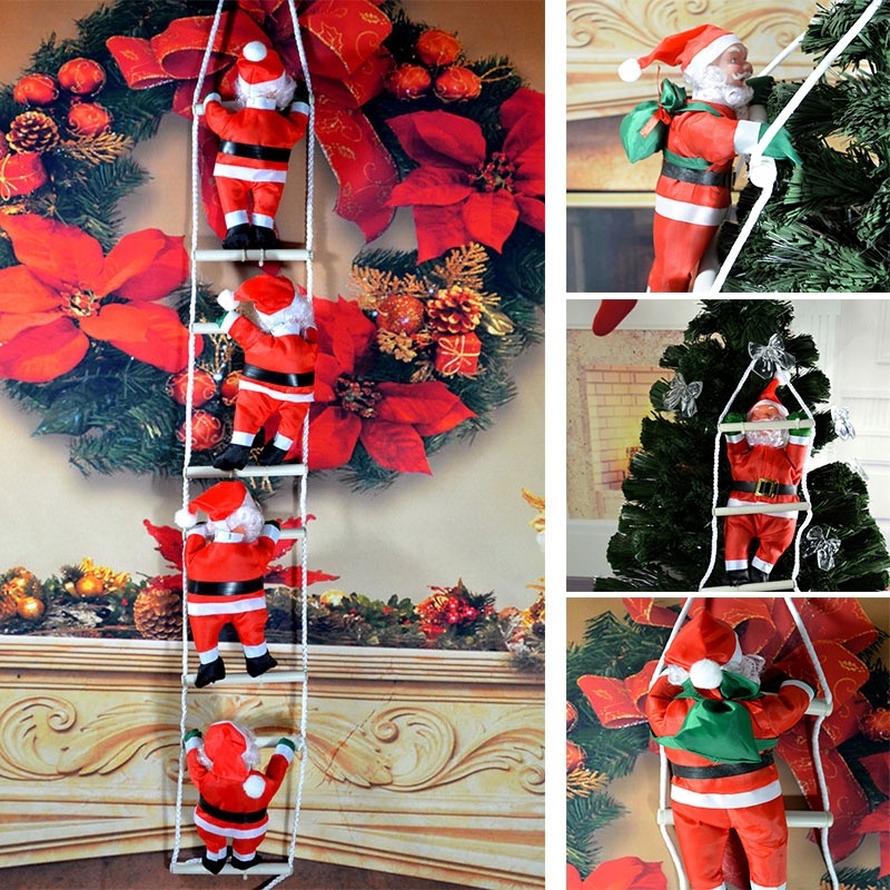 

25см Рождественский подарок Кулон Веселого Рождества украшения Санта-Клаус Восхождение на Веревка Ёлка Лестница Игрушка