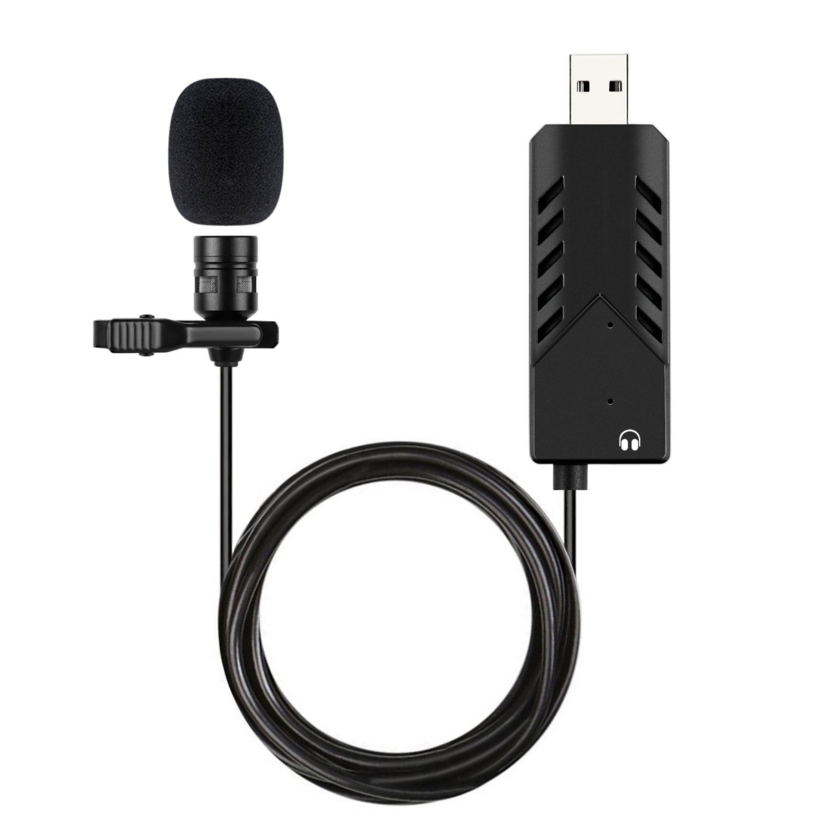 

1.5m USB Lapel Collar Microphone Omnidirectional Mic with Sound Card for PC Computer Mobile Phones for Youtube Live Broa