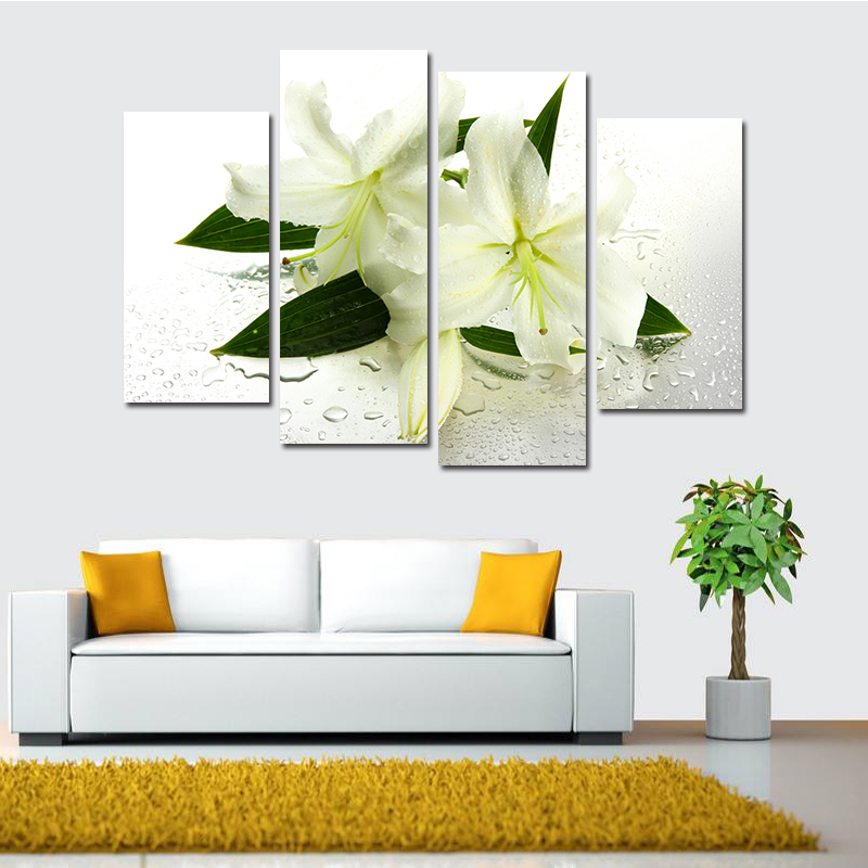 

Miico Hand Painted Four Combination Decorative Paintings Botanic Lily Flower Wall Art For Home Decoration