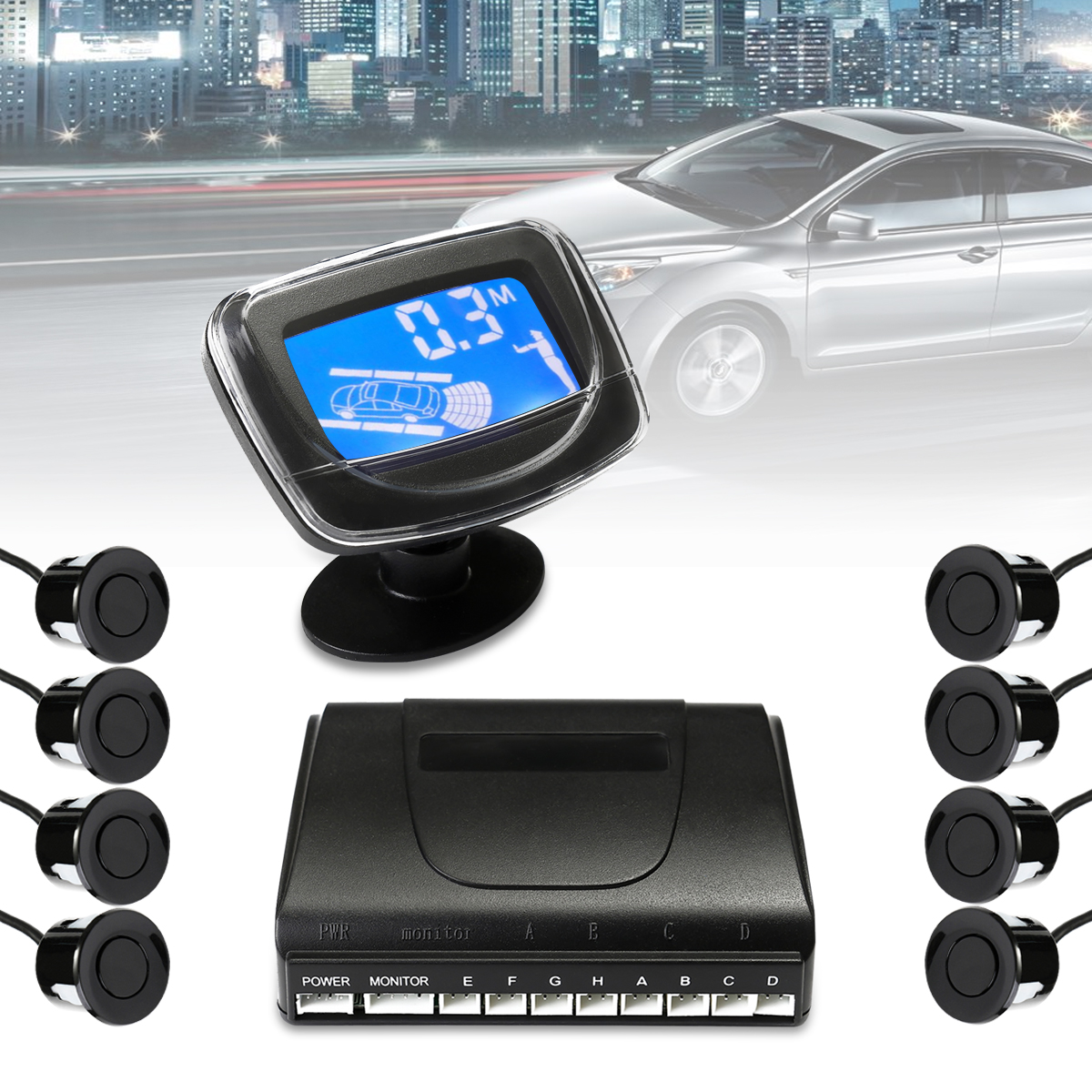 

Parking Reversing Rear And Front 8 Sensor Car Parking Sensors With Display Monitor