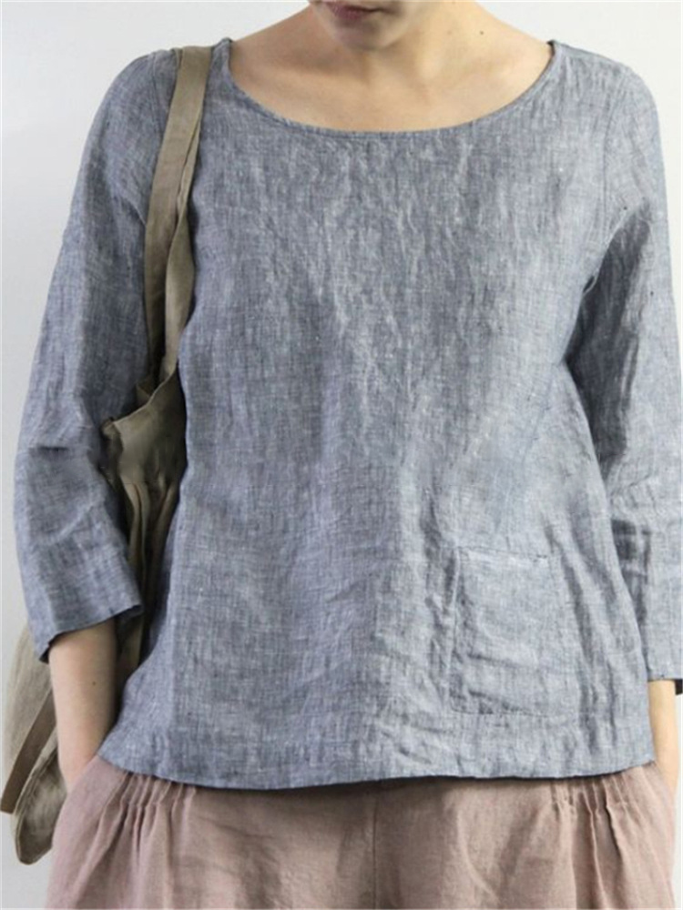 

Long Sleeve Crew Neck Loose Casual Blouse