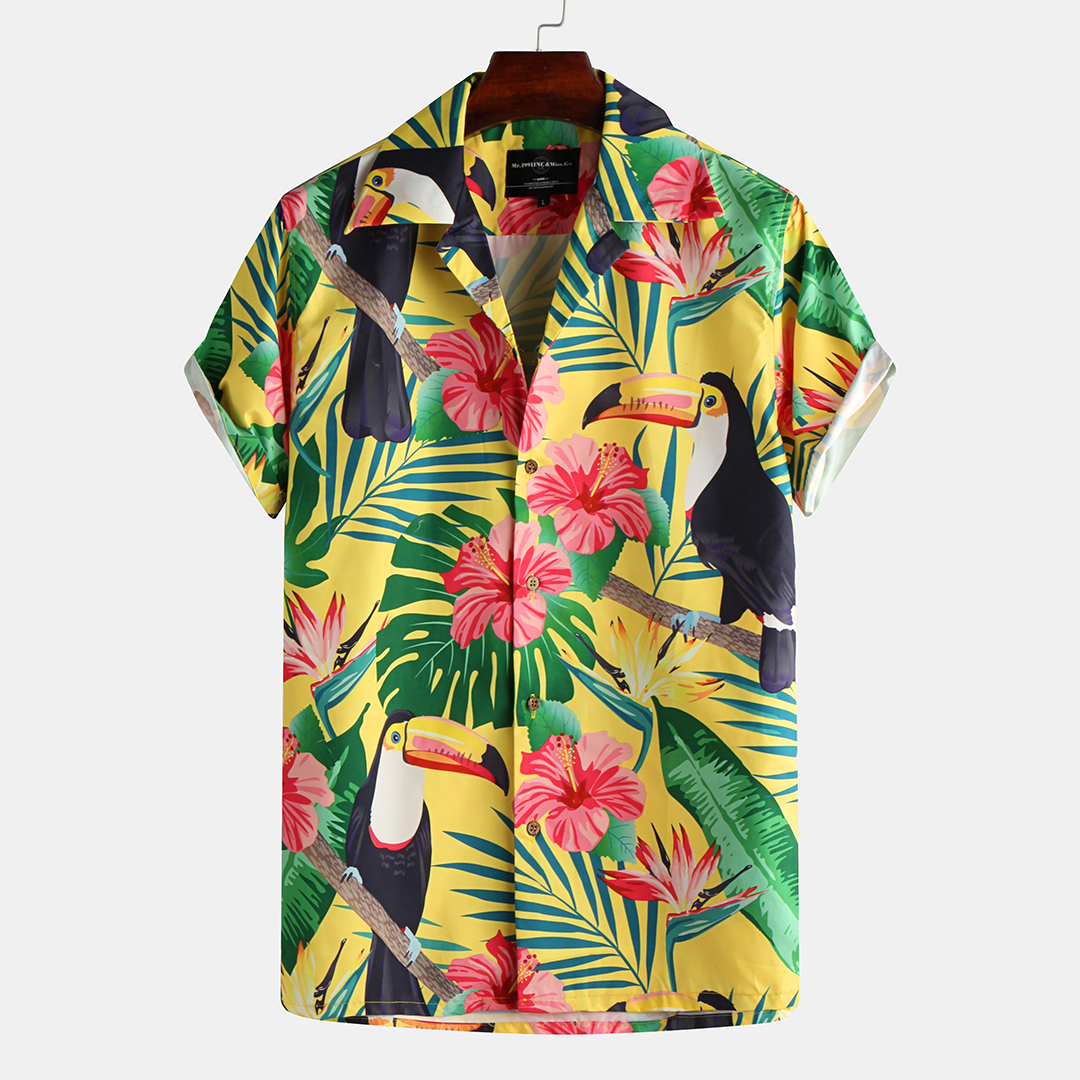 

Мужские дышащие повседневные рубашки Toucan с тропическим принтом