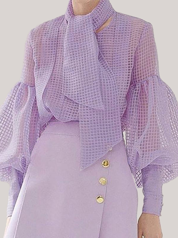

Perspective Casual Blouse Office Necktie Puff Sleeve Shirts