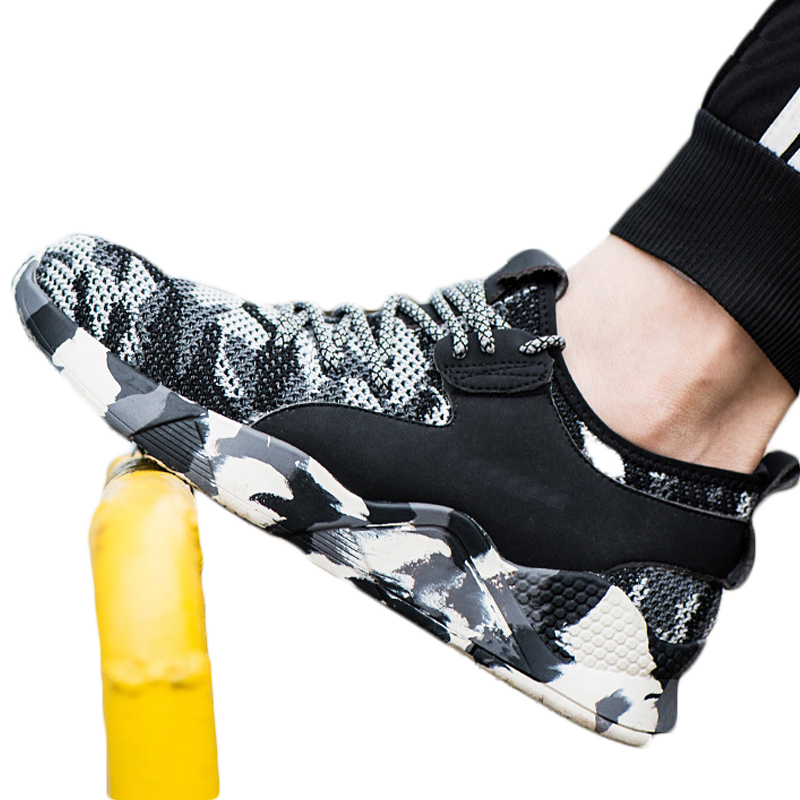 

TENGOO Steel Toe Men's Safety Shoes Anti-Smashing Non-Slip Soft Work Shoes Hiking Running Sneakers