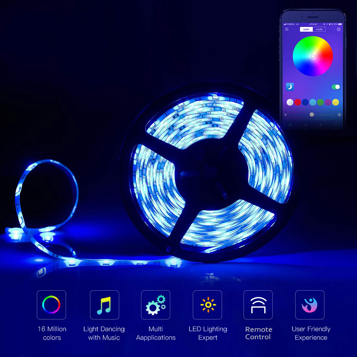 5M 10M IP65 IP20 Color Changeable WiFi Smart LED Strip Light + 24Keys IR Remote Control + Adapter + Controller