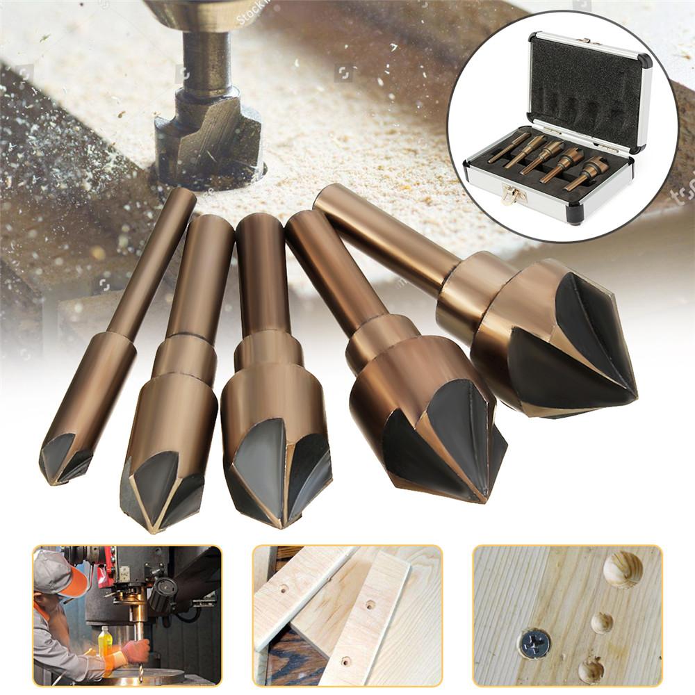 

5pcs Industrial Countersink Tool Bit Set 82 Degree Drill Bit Wood Working Chamfer