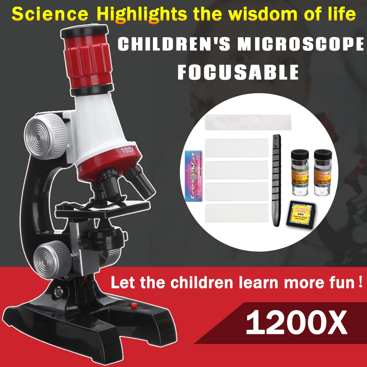 Biological Microscope Monocular Lab Science 100X 400X 1200X Educational Kids Toy Child Biological Science And Education Microscope