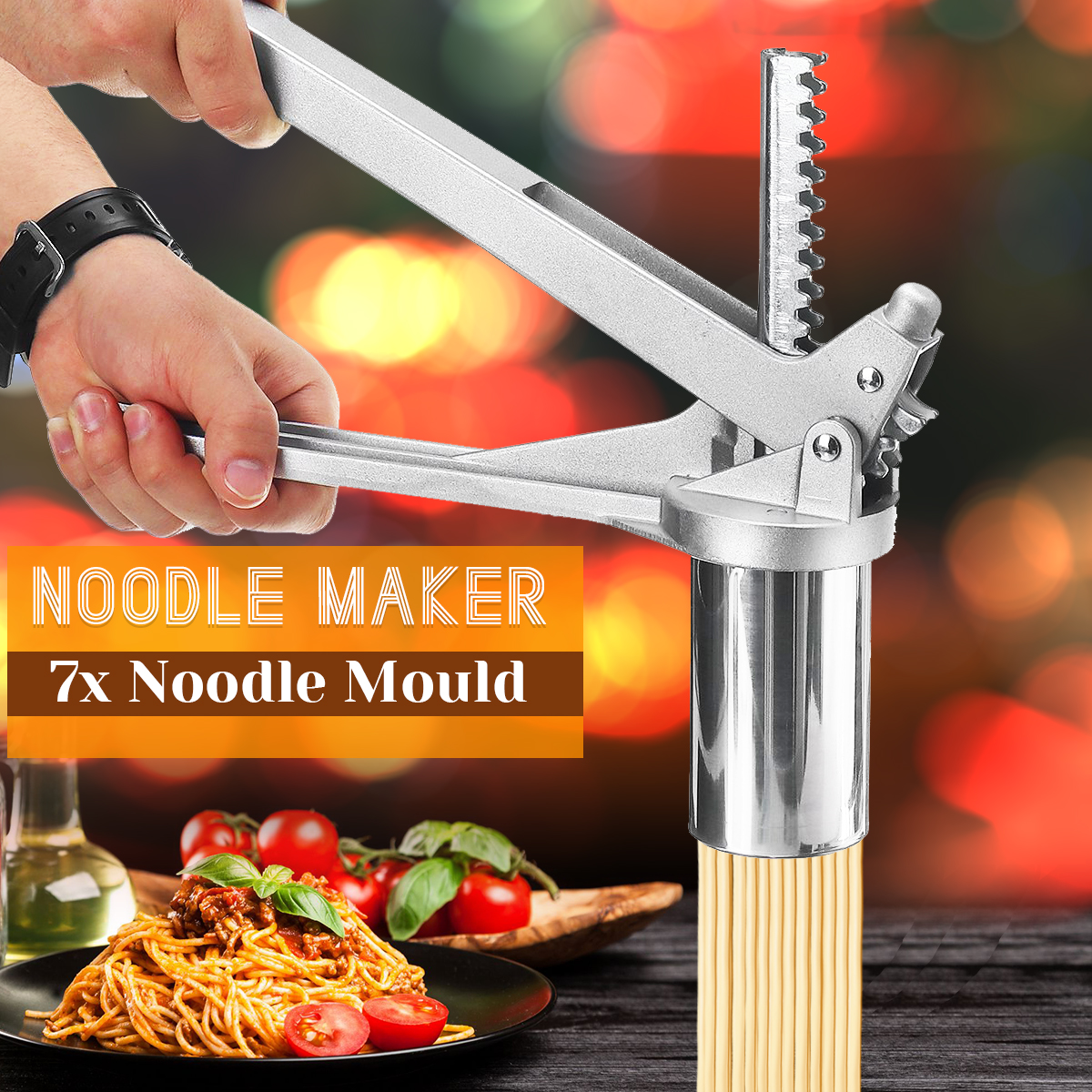 Stainless Steel Noodle Maker Manual Pasta Machine with 7 Press Molds 