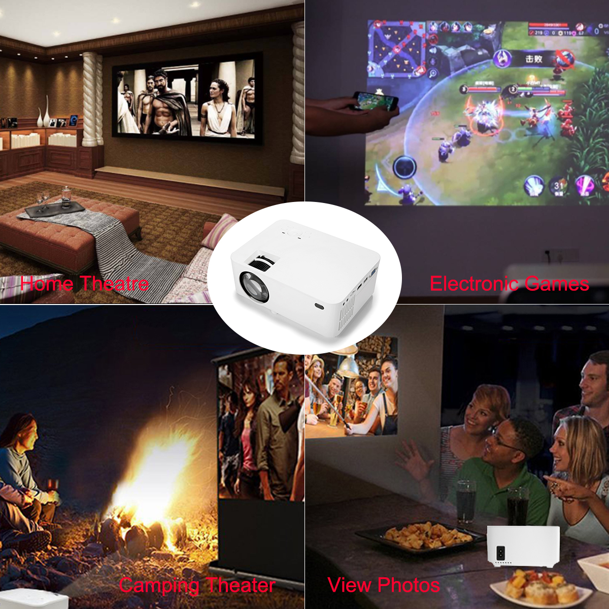 Augibe 10000 Lumen 1080P 3D CINEMA LED Mini Projector Multimedia HDMI/USB/SD/VGA/TF 5