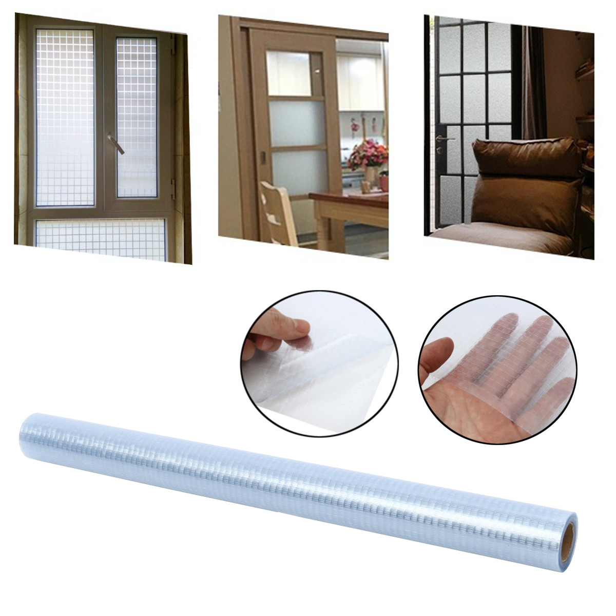 

2m Removable Grid Frosted Frosting Window Door Glass Privacy Film Home Decor