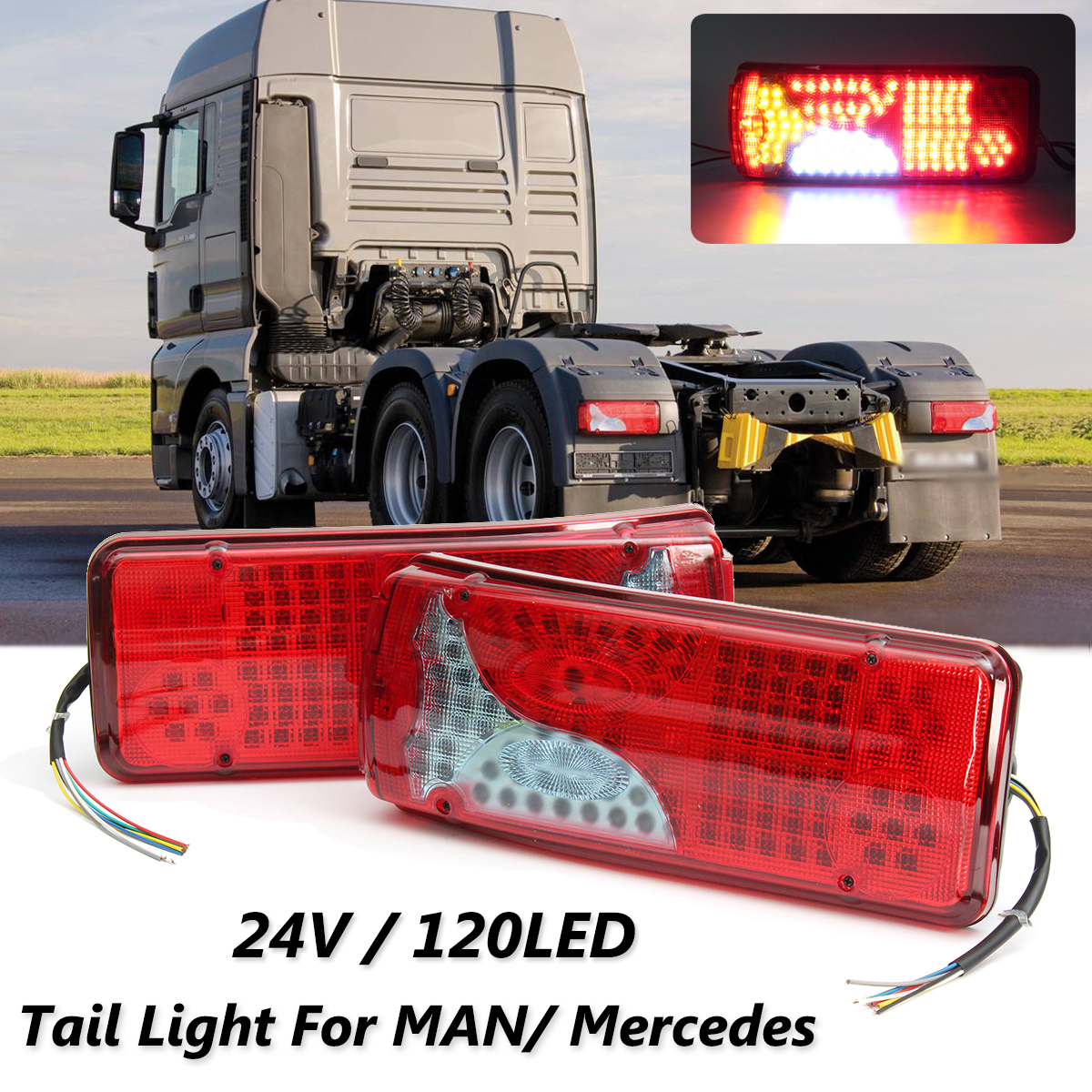 Pair 24v Led Tail Lights Hamburger Rear Lamps For Daf Man Mercedes Truck Traile