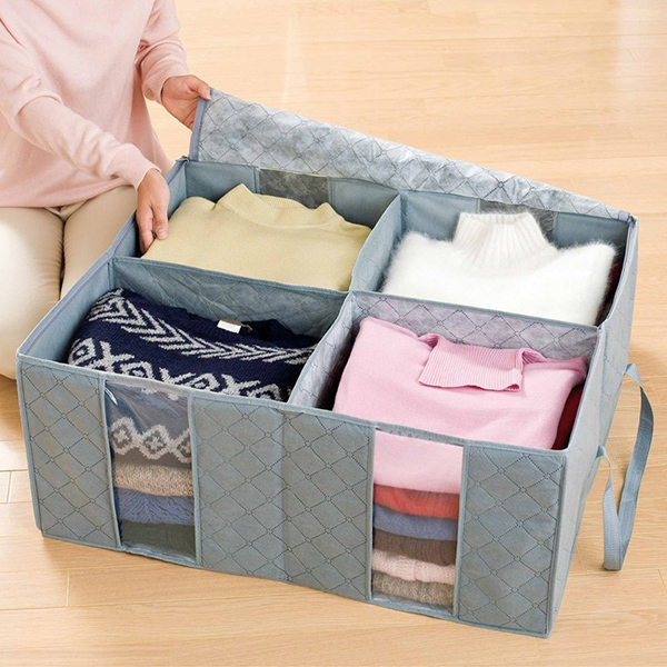 

130L Transparent Clothes Quilts Storage Bags Folding Organizer Bag Bamboo Container