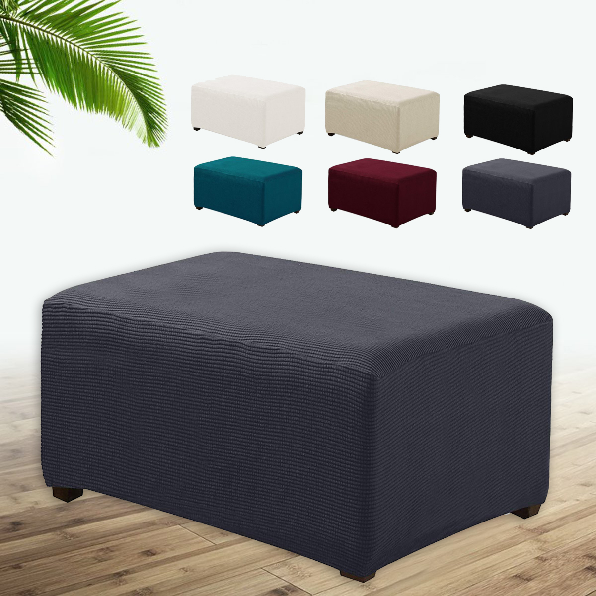 Stretchy Fabric Footstool Cover Square Ottoman Protector Stretch Slipcover for Home Sofa 14