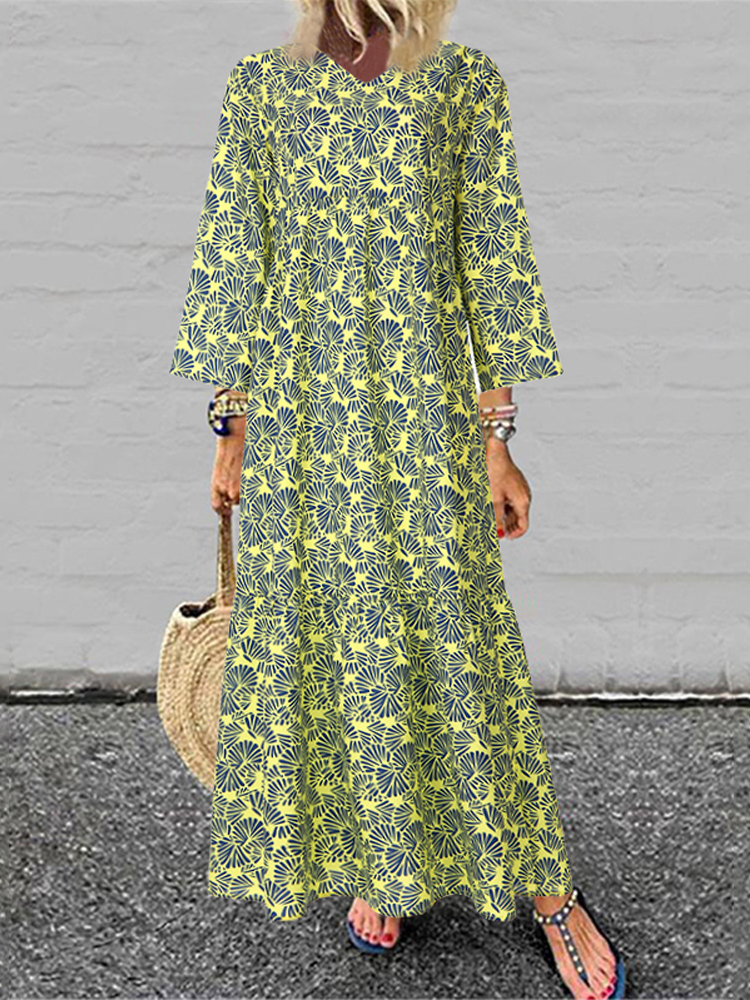 

Женская 3/4 рукава O-образным вырезом с цветочным принтом Повседневная макси Платье