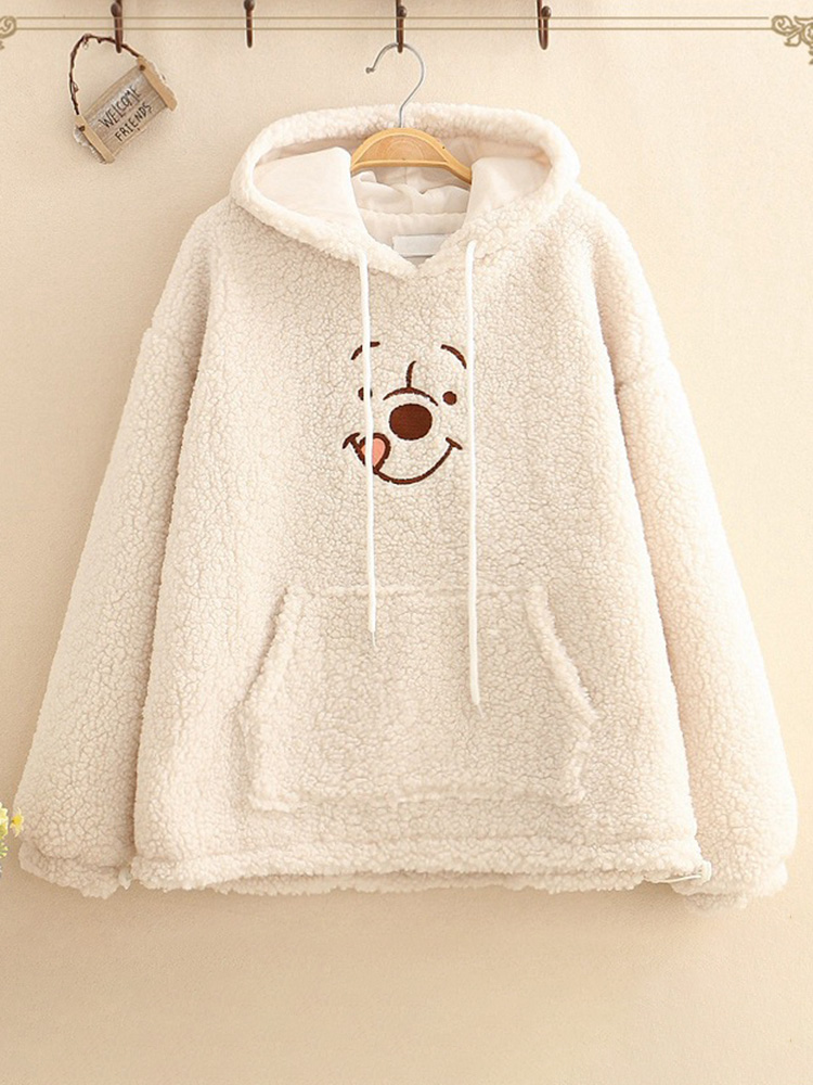

Cute Cartoon Bear Embroidery Hooded Lamb Velvet Sweatshirt coats