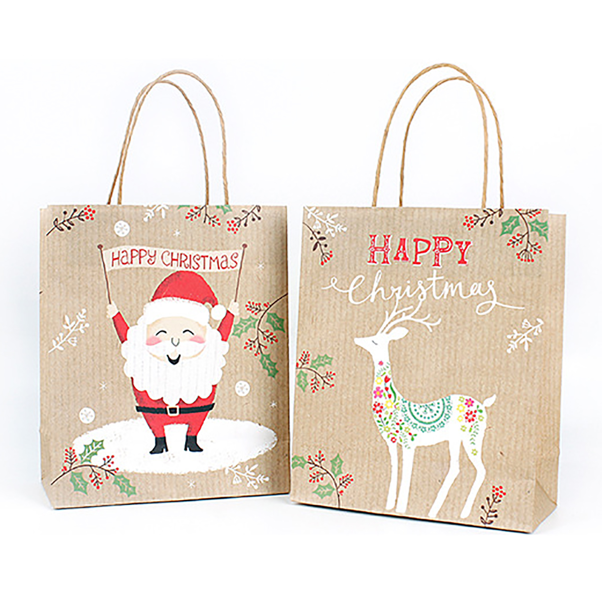 Christmas Kraft Paper Santa Gift Bag Candy Chocolate Cookies Bag Merry