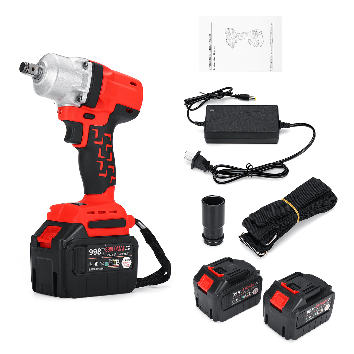

600Nm 89800mAh 1/2'' Brushless Electric Impact Wrench Power Driver Cordless Torque Tool