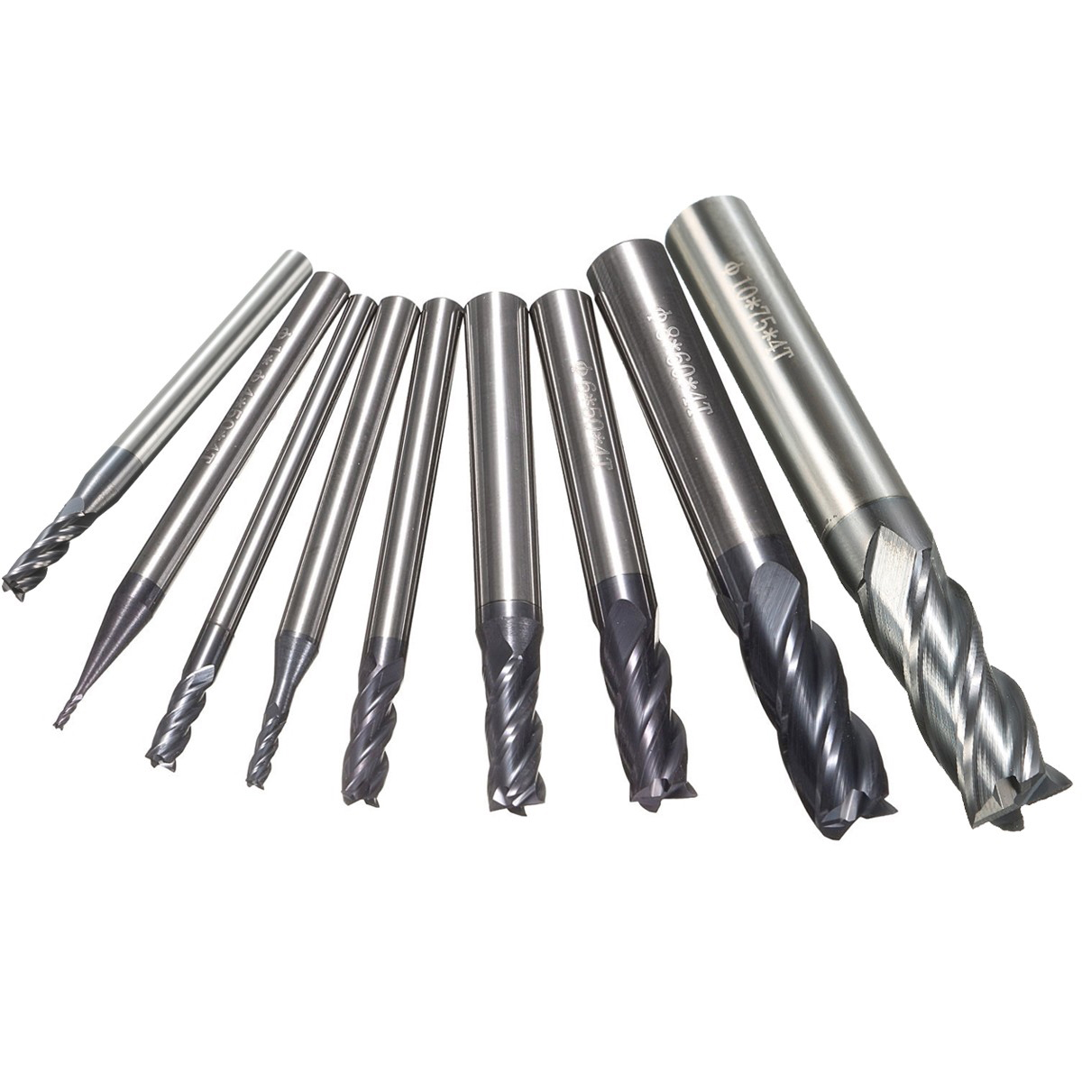 

Drillpro 9pcs 1-10mm 4 Flutes Tungsten Carbide Milling Cutter HRC50 Milling Cutter CNC Tool