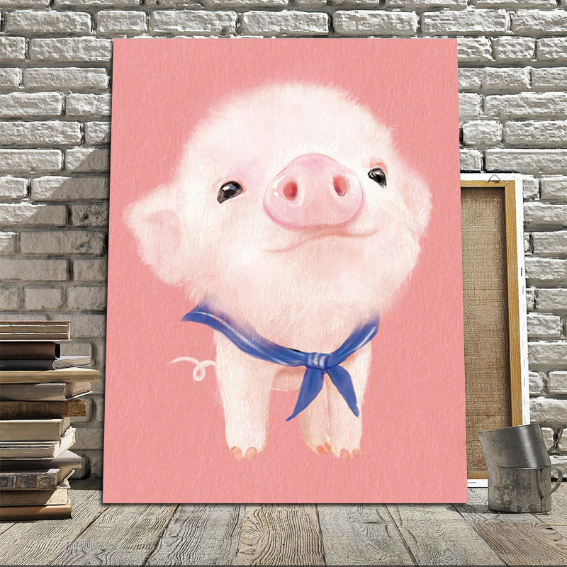 

Miico Hand Painted Oil Paintings Cartoon Pig Paintings Wall Art For Home Decoration